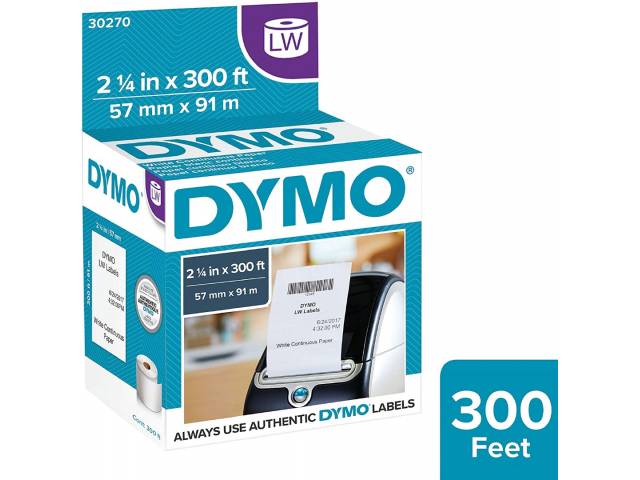 Rollo de papel térmico Dymo LW30270 de 57mm x 91m no adhesivo para impresora de tickets.