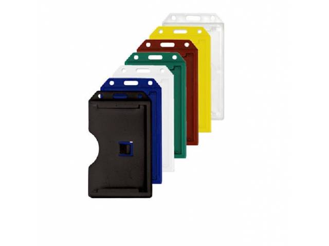 Porta tarjetas de plástico rígido para identificación vertical 